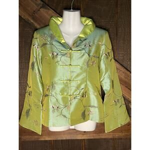 Silk-Blend Embroidered Collar Jacket - Lime Green Professionally DRY CLEANED